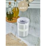 MHK Collection 2 Adet Zeytinlik Süzgeçli Zeytin Turşu Saklama Kabı 1,5 Lt - Şeffaf