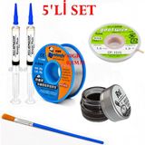 MHM Lehimleme Seti 0,8 mm 40 gr Lehim Teli 2’li Flux CP-1515 Lehim Fitili Havya Ucu Temizleme Kremi Fırça Seti ST23