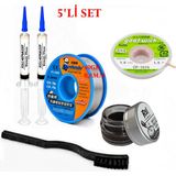 MHM Lehimleme Seti 0,8 mm 40 gr Lehim Teli 2’li Flux CP-1515 Lehim Fitili Havya Ucu Temizleme Kremi Fırça Seti ST28
