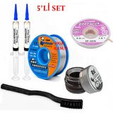 MHM Lehimleme Seti 0,8 mm 40 gr Lehim Teli 2’li Flux CP-2015 Lehim Fitili Havya Ucu Temizleme Kremi Fırça Seti ST49