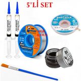 MHM Lehimleme Seti 0,8 mm 40 gr Lehim Teli 2’li Flux CP-2515 Lehim Fitili Havya Ucu Temizleme Kremi Fırça Seti ST14