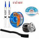 MHM Lehimleme Seti 0,8 mm 40 gr Lehim Teli 2’li Flux CP-2515 Lehim Fitili Havya Ucu Temizleme Kremi Fırça Seti ST18