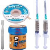 MHM Mechanic Krem Lehim Mechanic Solder Paste 42 gr 138C Lehim Emme Temizleme Teli 2,5 mm ve Metal Spatula SETI03