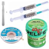 MHM Relıfe Krem Lehim Pasta 183°C 40G Flux Lehim Toplama CP-2515 Lehim Emme Teli 2,5 mm ve Metal Spatula SETI03