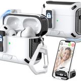 MHYALUDO AirPods Pro 2./1. Nesil Kılıf Kapağı, Magsafe ile Uyumlu, Manyetik Otomatik Kilit, Şarj Portu Toz Geçirmez ve Temizleme Kitli Stand Tasarımı, Zırh Siyah/Kar Beyazı