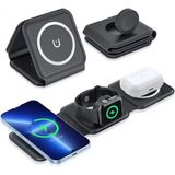 Mi7a 3 In 1 Magsafe Wireless Charger Katlanabilir Kablosuz Şarj Istasyonu - Siyah