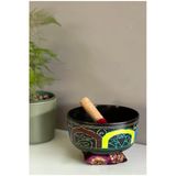 Mia 3 Renk Motifli Tibet Meditasyon Çanağı/meditasyon Kasesi (Singing Bowl) ve Mürdüm Alt Yastığı Seti