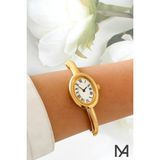 Mia Aksesuar Vintage Romar Akamlı Oval Kadran Bilezik Kordon Gold-Beyaz Kadın Kol Saati - Gold - Beyaz