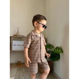 Mia Bambim Çizgili Erkek Bebek T-Shirt Şort Takım Kahverengi - 6 - 9 Ay