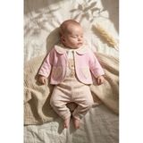 Mia Bloom Pembe Çiçek Desenli 3'Lü Kız Bebek Takımı - Pamuklu Kalp Cepli Hırka, Ayıcık İşlemeli Body Ve Pantolon Seti