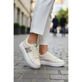 Mia Marya Yılan Desenli Kadın Sneaker – Ortopedik Platform Kalın Taban Spor Ayakkabı - Bej