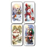 Mia Pera 4 lü Simli Magnet Yeniyıl Yılbaşı Noel Kardan Adam Kar Manzaraları Hediye Magnet (5,5 x 11 cm)