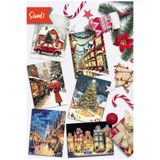Mia Pera 6 Lı Simli Yılbaşı Kartpostal Seti Yeni yıl Kış Manzara Kardan adam Noel Baba Nostalji