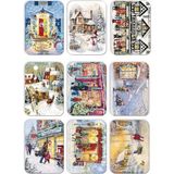 Mia Pera 9 Lu Simli Yılbaşı Kartpostal Seti Yeni Yıl Kış Manzara Nostalji