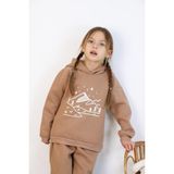 MiaBaby 3 Ip Baskılı Kapüşonlu Şardonlu Ikili Takım - Kahverengi - 5 Yaş