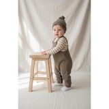 MiaBaby Likralı Gofre Salopet Sweat Bere 3lü Takım - 6 - 9 Ay - Bej