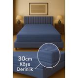 Miabella Home %100 Pamuk Armürlü Çift Kişilik Lastikli Çarşaf Fitted Yumuşak Dokulu Tek Kişilik Lastikli Çarşaf - Lacivert - 120 X 200