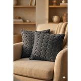 Miabella Home 2'li Peluş Kalp Desenli Kırlent Kılıfı 45X45 cm | Fermuarlı Dekoratif Yastık Kılıfı - Antrasit - 45 x 45