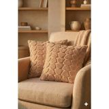 Miabella Home 2'li Peluş Kalp Desenli Kırlent Kılıfı 45X45 cm | Fermuarlı Dekoratif Yastık Kılıfı - Bej - 45 x 45