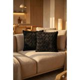 Miabella Home 2'li Peluş Kalp Desenli Kırlent Kılıfı 45X45 cm | Fermuarlı Dekoratif Yastık Kılıfı - Siyah - 45 x 45
