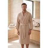 Miabella Home Bornoz Kadın Bornoz %100 Pamuk Erkek Bornoz Kısa Kollu Pike Bornoz - L - XL - Bej