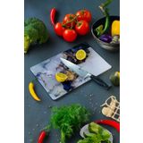 Miabella Home Cam Kesme Tahtası, Kesme Tablası Kenarları Oval, Antibakteriyal, Sunum Tahtası Siyah