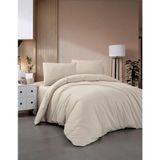 Miabella Home Çizgili Çift Kişilik Pamuk Saten Nevresim Takımı Otel Tipi Nevresim Seti (Pamuklu Saten) - Bej - 200 x 220 cm