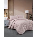 Miabella Home Çizgili Çift Kişilik Pamuk Saten Nevresim Takımı Otel Tipi Nevresim Seti (Pamuklu Saten) - Pembe - 200 x 220 cm