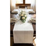 Miabella Home Masa Örtüsü Runner 35X145 cm Salon Runner Keten Görünümlü Yemek Masası Runner - Krem - 35 x 145 cm