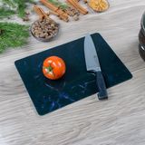 Miabella Home Mermer Desenli Cam Kesme Tahtası, Kesme Tablası Kenarları Oval, Antibakteriyal, Sunum Tahtası 20X 30 cm