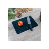 Miabella Home Mermer Desenli Cam Kesme Tahtası, Kesme Tablası Kenarları Oval, Antibakteriyal, Sunum