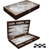 Miajima Antik Harita Desenli Deri Tavla Takımı Büyük Boy + Ahşap Pul Hediyeli 48cm x 30cm x 6cm