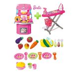 Miajima Barbie Oyuncak Şef Mutfak + Barbie Ütü Masası + Meyve Sebze Set Kesilebilen