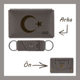 Miaju Açık Mavi, Ay Yıldız Desenli, Isme Özel, Cüzdan Ve Anahtarlık Set, Hediyelik Anı, Muhteşem Hatıra - Kül Gri