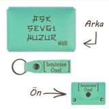 Miaju Açık Yeşil, Aşk Sevgi Huzur Yazılı İsme Özel, Cüzdan Ve Anahtarlık Set, Kendine, Arkadaşına Hediye