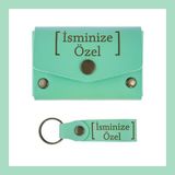 Miaju Açık Yeşil, İsme Özel Kişiselleştirilebilir Cüzdan Ve Anahtarlık Set, Unutulmaz Hediyelik Takım