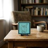 Miaju Kedi Figürlü Çağdaş Tasarım Masaüstü Objesi, Ev ve Ofisiniz Için Neşeli ve Estetik Bir Dekor 10X10CM - Turkuaz