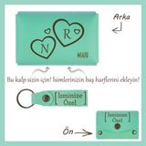 Miaju Koyu Turkuaz, Sevgilinize Romantik ve Kişisel Bir Hediye! Isme ve Harfe Özel Cüzdan & Anahtarlık Set - Açık Yeşil
