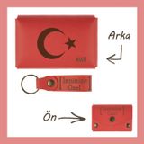 Miaju Nar Çiçeği, Ayyıldız Desenli, İsmine Özel Cüzdan Ve Anahtarlık Seti, Kişisel Hediyelik Alternatifi