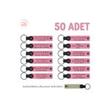 Miaju Pembe & Sütlü Kahve, Yeni Bebek Mevlüdü İçin, 50'Li Set, Anne Ve Bebeğe Özel İsimli Deri Anahtarlık