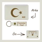 Miaju Yavru Ağzı, Ay Yıldız Desenli, Isme Özel, Cüzdan Ve Anahtarlık Set, Hediyelik Anı, Özel Günler Için - Beyaz