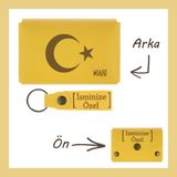 Miaju Yavru Ağzı, Ay Yıldız Desenli, Isme Özel, Cüzdan Ve Anahtarlık Set, Hediyelik Anı, Özel Günler Için - Sarı