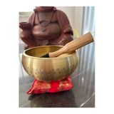 Miamantra 14 Cm Çap Pirinç Tibet Ses Çanağı Ve Kırmızı Yastık/altlık Ve Tokmak Seti