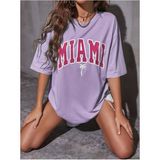 Miami Baskılı Oversize Salas Boyfriend Kadın T-Shirt Top Bluz - Lila