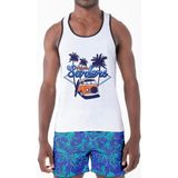 Miami Beach Dijital Baskılı Nefes Alan Clima Control Kumaş Erkek Askılı Plaj T-Shirt Atlet - Mb0387 - Beyaz
