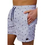 Miami Beach Marin Beyaz Desenli Büyük Beden Standart Boy Erkek Mayo Deniz Şortu - 5XL