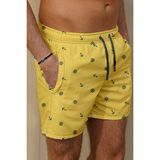 Miami Beach Marin Sarı Desenli Büyük Beden Standart Boy Erkek Mayo Deniz Şortu - 6XL