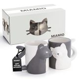 MIAMIO - Öpüşen Kedi Kupa Seti/Kahve Fincanları, Erkekler/Kadınlar için Kedi Severler Çift Hediyeleri, İmza Koleksiyonu (12 oz)