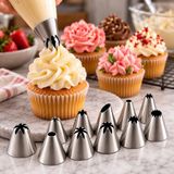 Mianna 12 Parça Paslanmaz Çelik Krema Duy Seti Pasta Cupcake Süsleme Ucu - Metalik