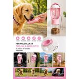 Mianna Köpek Su Şişesi 350 ml – Taşınabilir Mama ve Su Kabı – Gezdirme ve Seyahat Suluk - Pembe